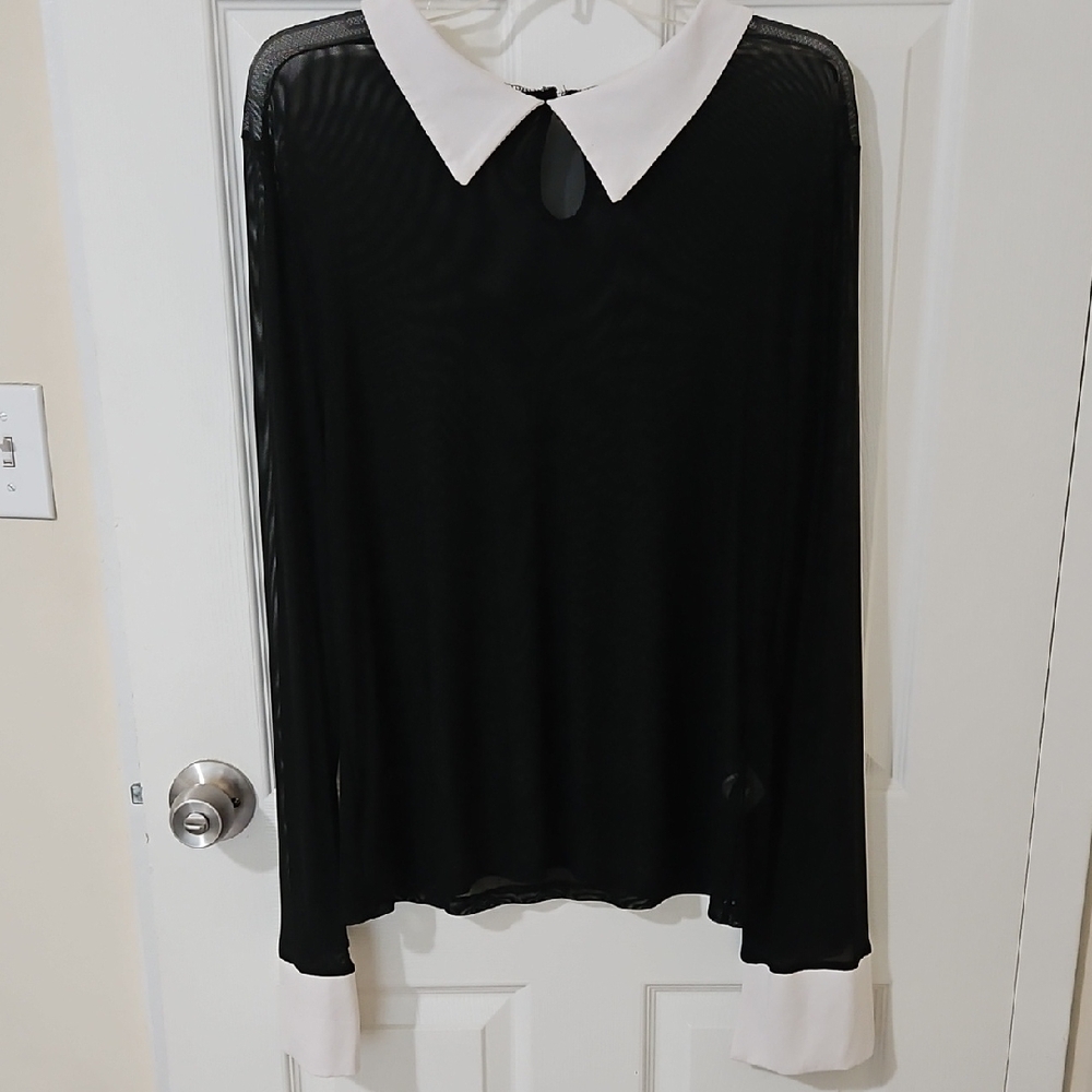 SHEIN Elegant Black Blouse with White Accents